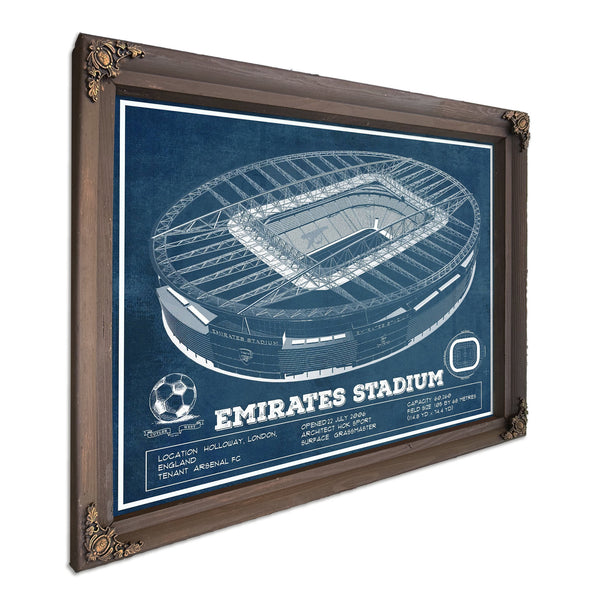 Arsenal Football Club Emirates Stadium Print in a Bourbon stained wood frame with antique gold corners
