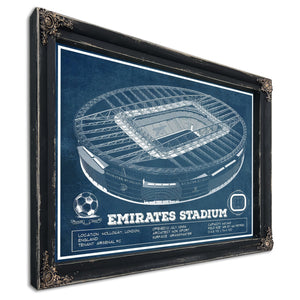 Arsenal Football Club Emirates Stadium Print in a distressed Vintage Black wood frame with ornate corners