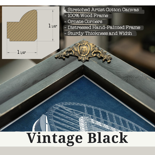 Vintage Black frame corner detail, 1.5 inch ornate wood moulding, Arsenal Football Club Emirates Stadium Print