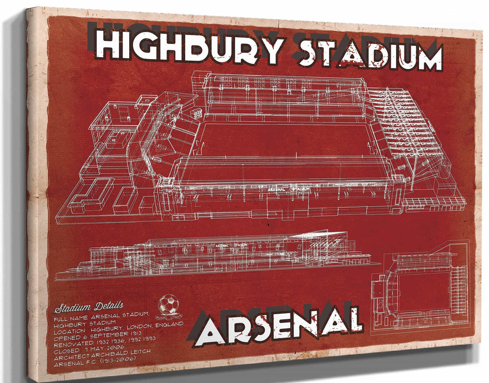 14" x 11" / Stretched Canvas Wrap Cutler West Arsenal Football Club - Vintage Highbury Stadium Soccer Print