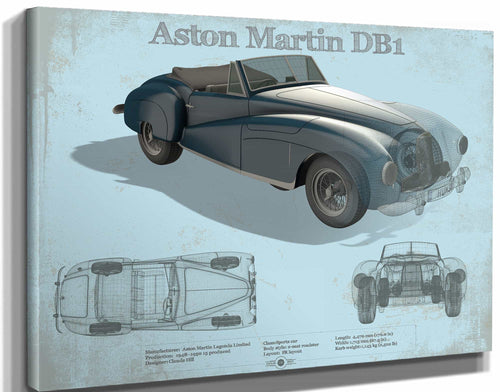 14" x 11" / Stretched Canvas Wrap Cutler West Aston Martin DB1 Blueprint Vintage Auto Print