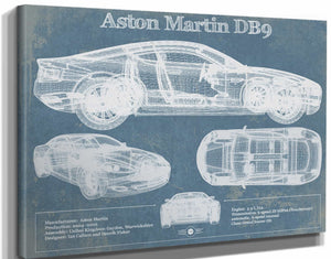 14" x 11" / Stretched Canvas Wrap Cutler West Aston Martin DB9 Blueprint Vintage Auto Print