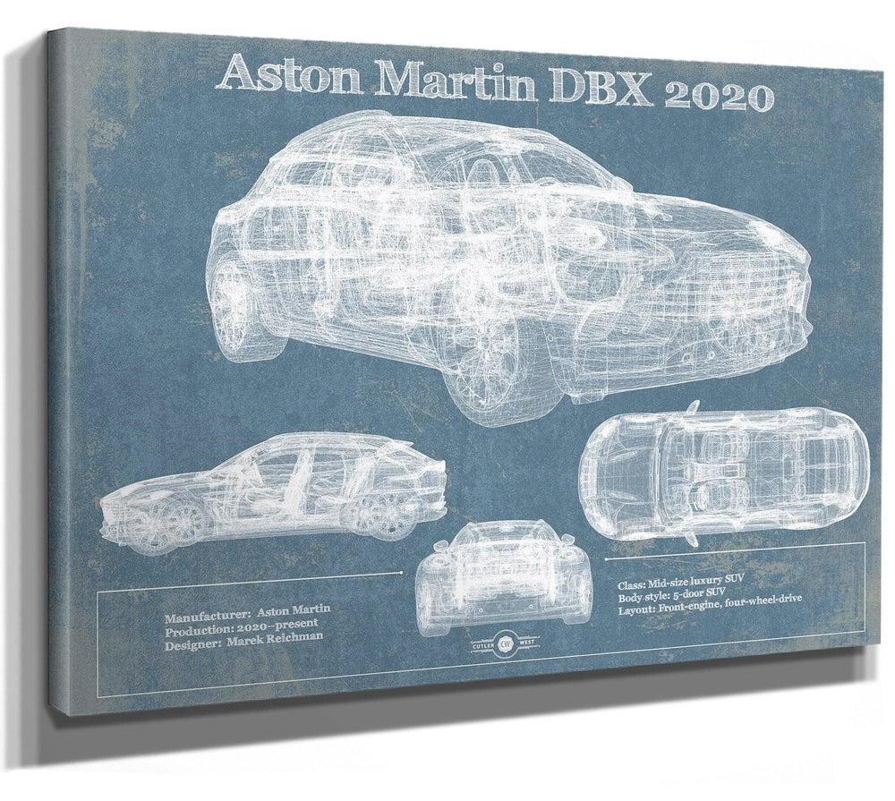 14" x 11" / Stretched Canvas Wrap Cutler West Aston Martin DBX 2020 Blueprint Vintage Auto Print