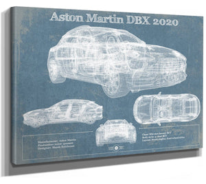 14" x 11" / Stretched Canvas Wrap Cutler West Aston Martin DBX 2020 Blueprint Vintage Auto Print