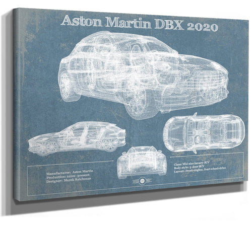 14" x 11" / Stretched Canvas Wrap Cutler West Aston Martin DBX 2020 Blueprint Vintage Auto Print