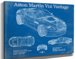 14" x 11" / Stretched Canvas Wrap Cutler West Aston Martin V12 Blueprint Vintage Auto Print