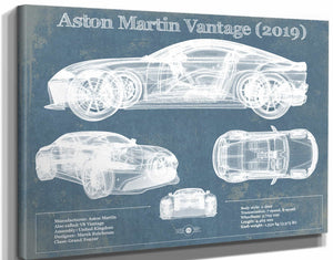 14" x 11" / Stretched Canvas Wrap Cutler West Aston Martin Vantage (2019) Vintage Blueprint Auto Print
