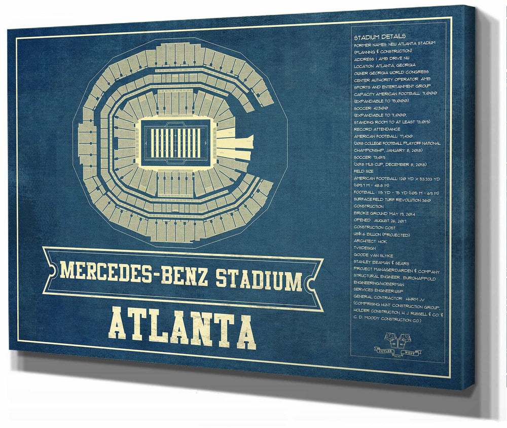 14" x 11" / Stretched Canvas Wrap Cutler West Atlanta Falcons - Mercedes-Benz Stadium - Vintage Football Print