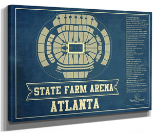 14" x 11" / Stretched Canvas Wrap Cutler West Atlanta Hawks - State Farm Arena Vintage Basketball Blueprint NBA Print
