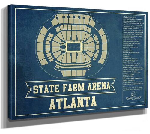 14" x 11" / Stretched Canvas Wrap Cutler West Atlanta Hawks - State Farm Arena Vintage Basketball Blueprint NBA Print