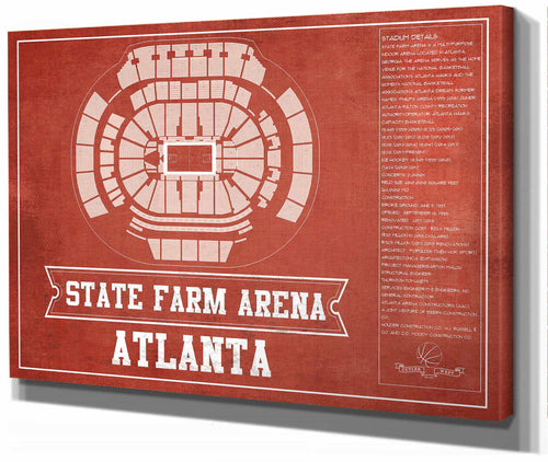 14" x 11" / Stretched Canvas Wrap Cutler West Atlanta Hawks - State Farm Arena Vintage Basketball Blueprint NBA Print
