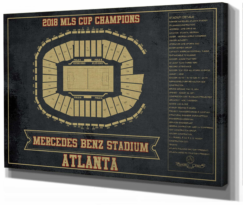 14" x 11" / Stretched Canvas Wrap Cutler West Atlanta United F.C. - Mercedes-Benz Stadium Stadium Vintage Soccer Print