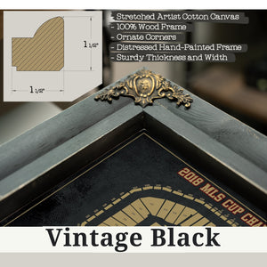 Vintage Black frame corner detail, 1.5 inch ornate wood moulding, Atlanta United FC - Mercedes-Benz Stadium Print