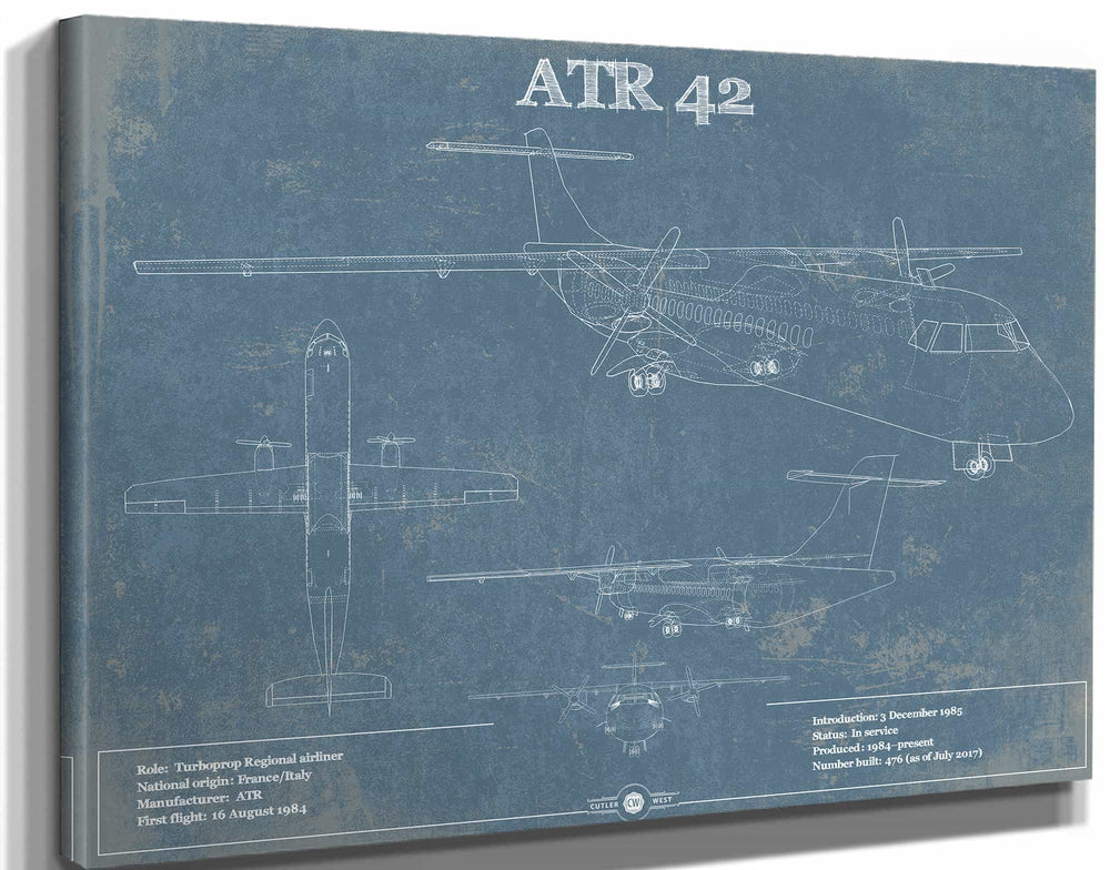 14" x 11" / Stretched Canvas Wrap Cutler West ATR 42 Vintage Aviation Blueprint with Optional Custom Pilot aviation-2