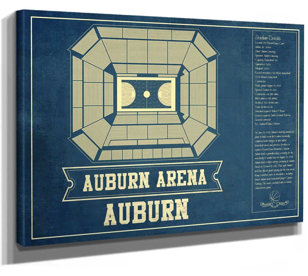 14" x 11" / Stretched Canvas Wrap Cutler West Auburn Tigers - Auburn Arena Vintage Blueprint