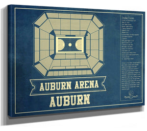 14" x 11" / Stretched Canvas Wrap Cutler West Auburn Tigers - Auburn Arena Vintage Blueprint