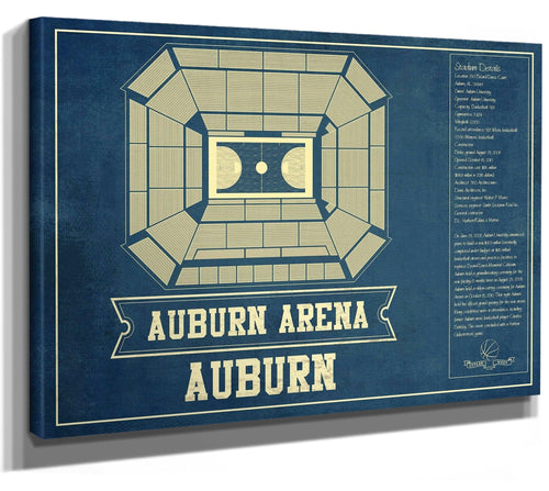 14" x 11" / Stretched Canvas Wrap Cutler West Auburn Tigers - Auburn Arena Vintage Blueprint