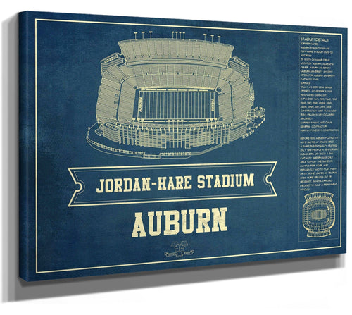 14" x 11" / Stretched Canvas Wrap Cutler West Auburn Tigers - Jordan-Hare Vintage Stadium Blueprint Art Print