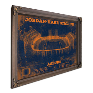 Auburn Tigers Jordan Hare Stadium Print in a Bourbon stained wood frame with antique gold corners