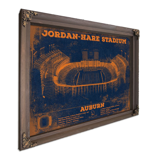 Auburn Tigers Jordan Hare Stadium Print in a Bourbon stained wood frame with antique gold corners