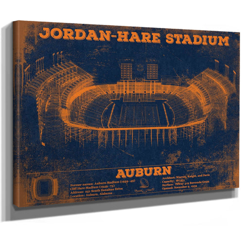 Auburn Tigers Jordan Hare Stadium Print as a stretched canvas wrap with gallery wrapped edges