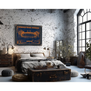 Auburn Tigers Jordan Hare Stadium Print framed in Vintage Black in a farmhouse entryway