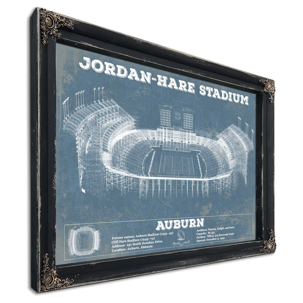 Auburn Tigers - Jordan-Hare Stadium Print in a distressed Vintage Black wood frame with ornate corners