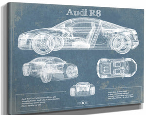 14" x 11" / Stretched Canvas Wrap Cutler West Audi R8 Vintage Blueprint Auto Print