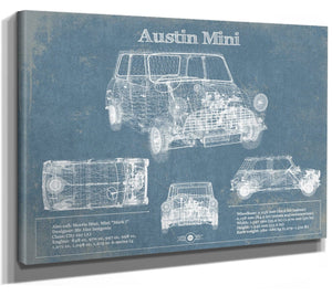 14" x 11" / Stretched Canvas Wrap Cutler West Austin Mini Blueprint Vintage Auto Print