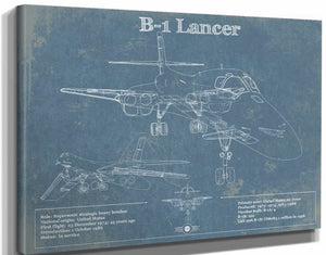 14" x 11" / Stretched Canvas Wrap Cutler West B-1 Bomber Patent Blueprint Original Military Wall Art