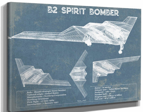 14" x 11" / Stretched Canvas Wrap Cutler West B2 Bomber Patent Blueprint Original Design Wall Art