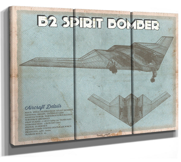 36" x 24" / 3 Panel Canvas Wrap Cutler West B2 Spirit Bomber Patent Blueprint Original Design Wall Art