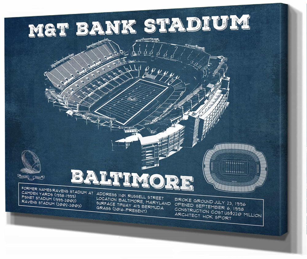 14" x 11" / Stretched Canvas Wrap Cutler West Baltimore Ravens - M&T Bank Stadium - Vintage Football Print