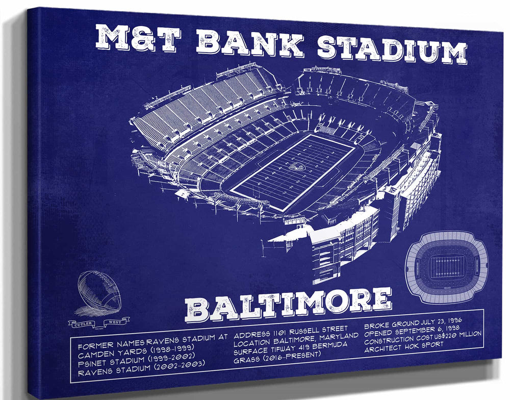 14" x 11" / Stretched Canvas Wrap Cutler West Baltimore Ravens - M&T Bank Stadium - Vintage Football Team Color Print