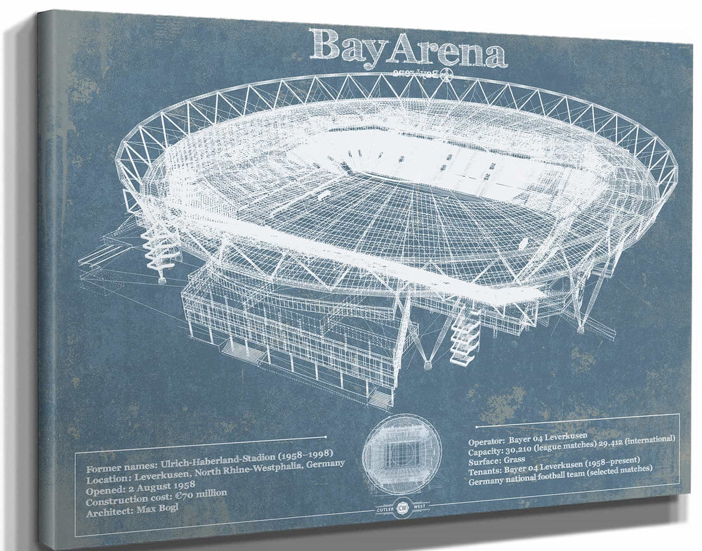 14" x 11" / Stretched Canvas Wrap Cutler West BayArena Bayer Football Soccer Stadium Print