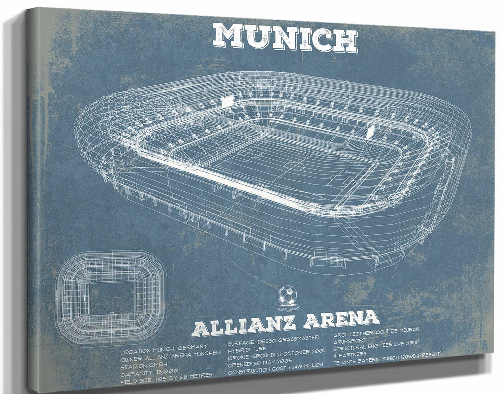 14" x 11" / Stretched Canvas Wrap Cutler West Bayern Munich FC Vintage Allianz Arena Soccer Print