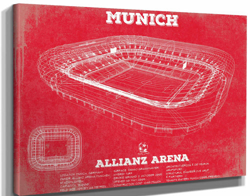 14" x 11" / Stretched Canvas Wrap Cutler West Bayern Munich FC Vintage Allianz Arena Soccer Team Color Print