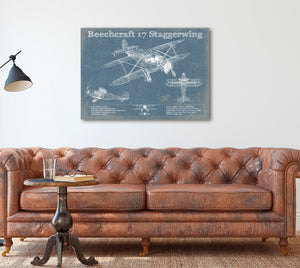 Cutler West Beechcraft Model 17 Staggerwing Vintage Blueprint Airplane Print