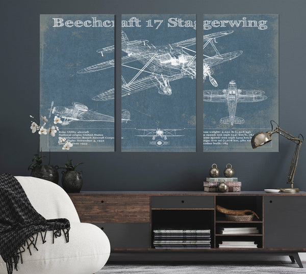 Cutler West Beechcraft Model 17 Staggerwing Vintage Blueprint Airplane Print