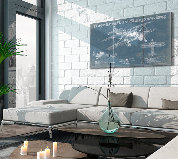 Cutler West Beechcraft Model 17 Staggerwing Vintage Blueprint Airplane Print