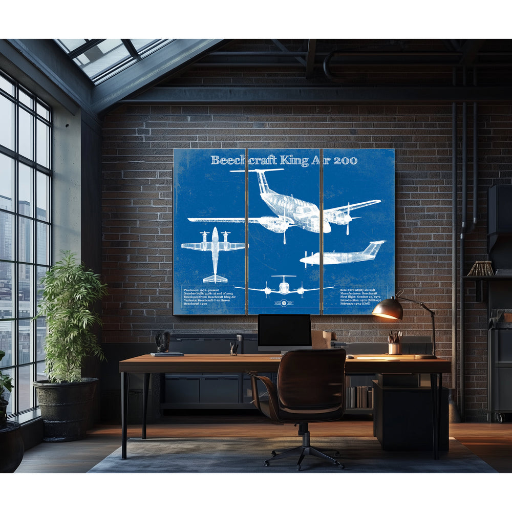 Beechcraft Super King Air Model 200 and 300 Series Print in a distressed Vintage Black wood frame with ornate corners