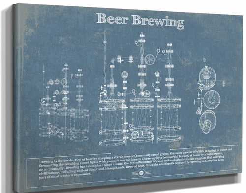 14" x 11" / Stretched Canvas Wrap Cutler West Beer Brewing Blueprint Original Wall Art