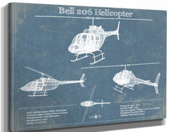14" x 11" / Stretched Canvas Wrap Cutler West Bell 206 JetRanger/LongRanger Vintage Blueprint Helicopter Print