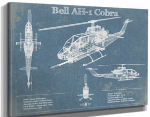 14" x 11" / Stretched Canvas Wrap Cutler West Bell AH-1 HueyCobra/Cobra Vintage Original Blueprint Military Print