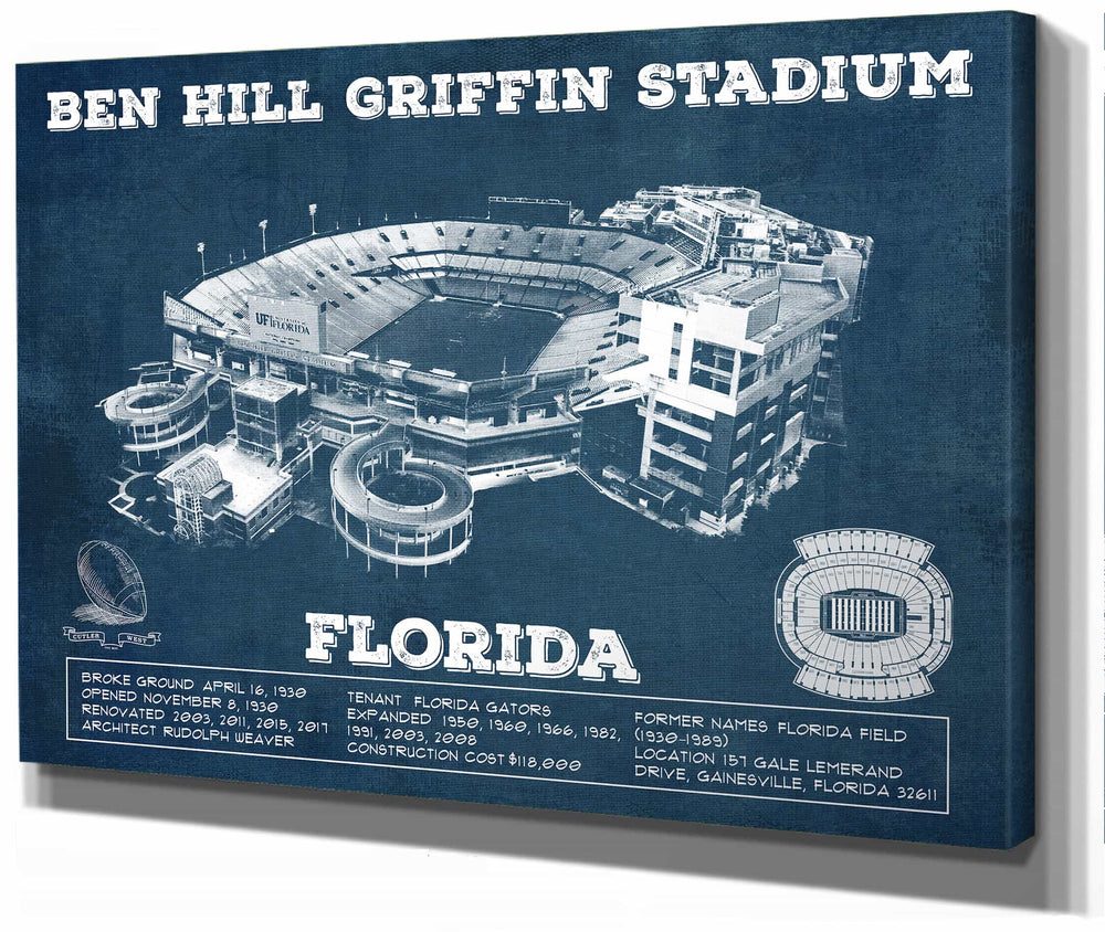 14" x 11" / Stretched Canvas Wrap Cutler West Ben Hill Griffin Stadium Art - University of Florida Gators Vintage Stadium Art Print
