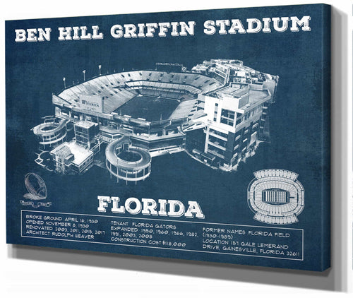 14" x 11" / Stretched Canvas Wrap Cutler West Ben Hill Griffin Stadium Art - University of Florida Gators Vintage Stadium Art Print