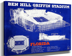 14" x 11" / Stretched Canvas Wrap Cutler West Ben Hill Griffin Stadium - University of Florida Gators Vintage Stadium & Blueprint Art Print