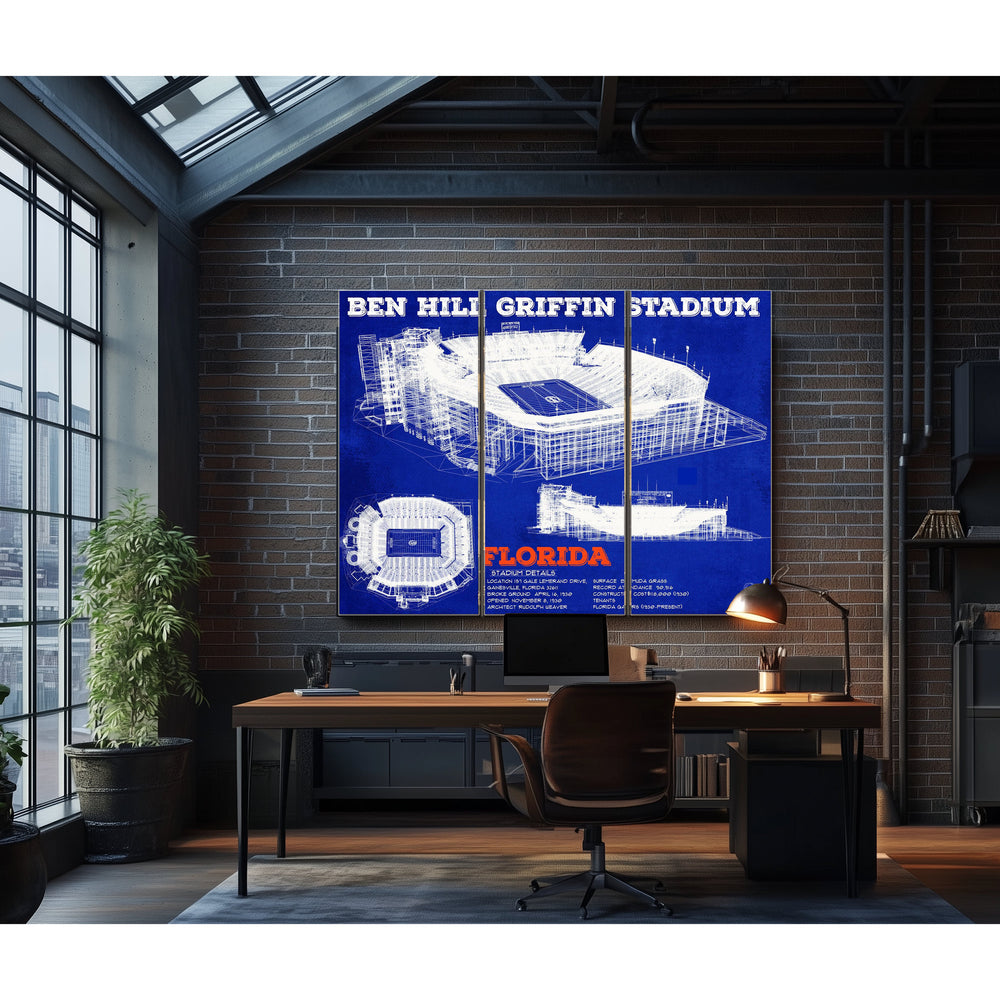 Ben Hill Griffin Stadium - University of Florida Print in a distressed Vintage Black wood frame with ornate corners