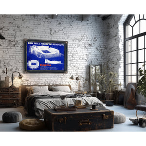 Ben Hill Griffin Stadium - University of Florida Print framed in Vintage Black in a farmhouse entryway