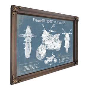 2018 Benelli TNT 125 Print in a Bourbon stained wood frame with antique gold corners